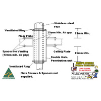 4.5" WOOD HEATER FLUE FLOOR PENETRATION KIT S/S 4.5inch diameter B/New 2 STOREY