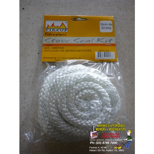 15mm WOOD HEATER DOOR SEAL ROPE 2 metres diameter B/New